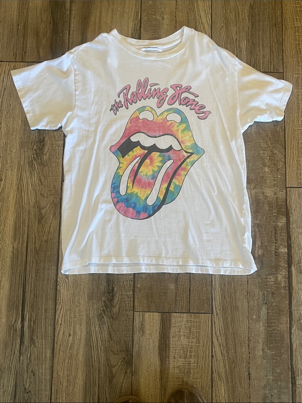 Daydreamer for Free People White Tee with Rainbow Tie-Dye Tongue Graphic